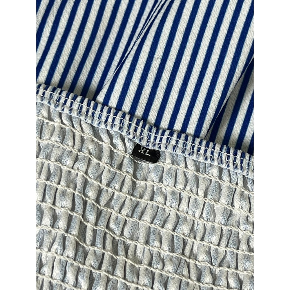 Womens Blue White Striped Button Front Midi Sundress Pockets Smocked Back XL - Picture 7 of 10